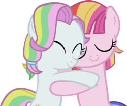 Size: 5019x4180 | Tagged: safe, artist:ironm17, coconut cream, toola roola, earth pony, pony, g4, absurd resolution, duo, eyes closed, female, hug, simple background, smiling, transparent background, vector