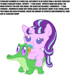 Size: 948x1017 | Tagged: safe, derpibooru exclusive, gummy, starlight glimmer, pony, unicorn, g4, baby, baby pony, babylight glimmer, help, simple background, upvote bait, white background