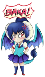 Size: 1024x1766 | Tagged: safe, artist:animechristy, princess ember, human, g4, baka, chibi, clothes, dragon lord ember, female, horn, horned humanization, horns, humanized, necktie, pleated skirt, ponytail, pouting, school uniform, simple background, skirt, tail, tailed humanization, transparent background, tsundember, tsundere, vest, winged humanization, wings, zettai ryouiki
