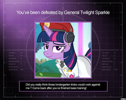 Size: 1280x1024 | Tagged: safe, artist:a4r91n, twilight sparkle, pony, unicorn, g4, beret, clothes, command and conquer, command and conquer: generals, crossover, female, hat, looking at you, military uniform, smug, solo, unicorn twilight, uniform, you lose