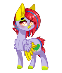 Size: 2293x2698 | Tagged: safe, artist:honeybbear, oc, oc only, oc:slime heart, pegasus, pony, blushing, chibi, female, high res, mare, simple background, solo, transparent background, two toned wings