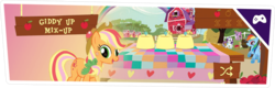 Size: 1017x327 | Tagged: safe, applejack, earth pony, pony, g4, official, derp, giddy up, giddy up mix up, hasbro, my little pony website, rainbow power