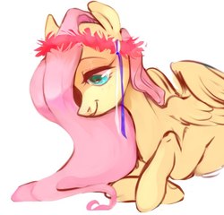 Size: 615x591 | Tagged: safe, artist:catzino, fluttershy, pegasus, pony, g4, female, floral head wreath, flower, mare, simple background, smiling, solo, white background