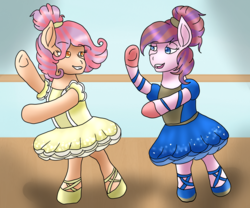 Size: 3600x2988 | Tagged: safe, artist:bluefinarts, oc, oc:angel cake, oc:balletomane, pony, ballerina, ballet, barre, clothes, cute, en pointe, high res, tutu, tutus