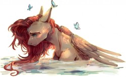 Size: 1280x790 | Tagged: safe, artist:samarina, fluttershy, butterfly, pegasus, pony, g4, crying, female, mare, simple background, solo, water, white background