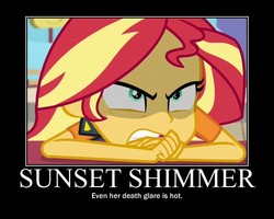 Size: 750x600 | Tagged: safe, edit, edited screencap, screencap, sunset shimmer, equestria girls, equestria girls series, g4, rollercoaster of friendship, angry, cropped, female, kubrick stare, motivational poster, solo