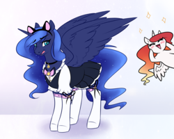 Size: 4000x3200 | Tagged: safe, artist:honiibree, princess celestia, princess luna, alicorn, pony, g4, alternate color palette, annoyed, ask, bell, bell collar, cat ears, clothes, collar, cute, duo, fake ears, female, maid, mare, slit pupils, tumblr