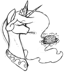 Size: 560x628 | Tagged: safe, artist:anearbyanimal, princess celestia, alicorn, pony, g4, bust, eating, explicit source, female, food, magic, sketch, waffle