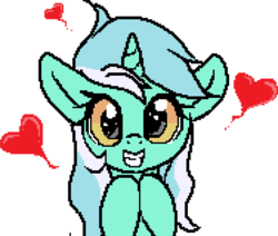 Size: 752x637 | Tagged: safe, artist:paintanon, lyra heartstrings, pony, unicorn, g4, cute, female, heart, looking at you, lyrabetes, mare, pixel art, simple background, smiling, solo, transparent background