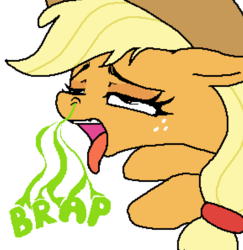 Size: 867x892 | Tagged: safe, artist:paintanon, applejack, earth pony, pony, g4, ahegao, brap, burp, fart, fart fetish, fart joke, fart sniffing, female, fetish, hat, mare, olfactophilia, open mouth, simple background, smelly, solo, stink lines, white background