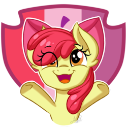 Size: 1900x1900 | Tagged: safe, artist:jack-pie, apple bloom, earth pony, pony, g4, bow, cutie mark, female, filly, hair bow, open mouth, simple background, smiling, solo, sticker, transparent background