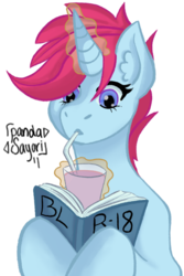 Size: 730x1095 | Tagged: safe, artist:pandasayori, oc, oc only, oc:marble sketch, pony, unicorn, book, female, glowing horn, horn, magic, mare, ponysona, simple background, solo, telekinesis, transparent background