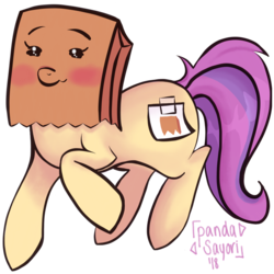 Size: 2048x2048 | Tagged: safe, artist:pandasayori, oc, oc only, oc:paper bag, pony, blushing, female, high res, mare, paper bag, simple background, solo, transparent background