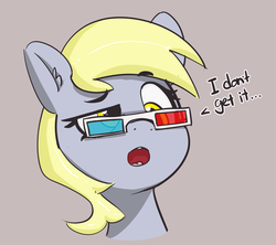 Size: 2461x2182 | Tagged: safe, artist:pabbley, derpy hooves, pegasus, pony, g4, 30 minute art challenge, 3d glasses, bust, dialogue, female, high res, mare, open mouth, raised eyebrow, simple background, solo