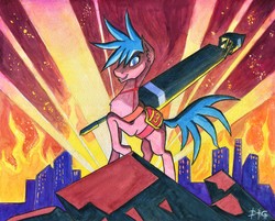 Size: 3466x2780 | Tagged: safe, artist:invalid-david, pony, anime, fire, galo thymos, high res, male, painting, ponified, promare, solo, traditional art, watercolor painting