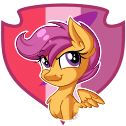 Size: 1900x1900 | Tagged: safe, artist:jack-pie, scootaloo, pegasus, pony, g4, cutie mark, cutie mark background, female, filly, looking at you, simple background, smiling, solo, sticker, transparent background