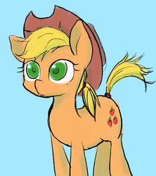 Size: 972x1095 | Tagged: safe, artist:noupu, applejack, earth pony, pony, g4, blue background, cowboy hat, female, hat, mare, simple background, solo