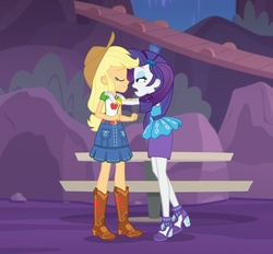 Size: 1164x1079 | Tagged: safe, screencap, applejack, rarity, equestria girls, equestria girls specials, g4, my little pony equestria girls: better together, my little pony equestria girls: rollercoaster of friendship, boots, clothes, cropped, dress, duo, hat, park, rarity peplum dress, shoes, skirt
