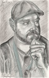 Size: 506x800 | Tagged: safe, artist:invalid-david, human, barely pony related, bust, comic artist, hand, irl, irl human, male, monochrome, pencil drawing, portrait, sketch, solo, tony fleecs, traditional art