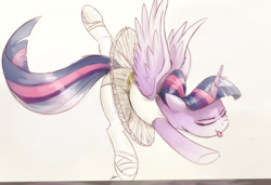 Size: 1500x1024 | Tagged: safe, artist:greyscaleart, artist:ncmares, edit, twilight sparkle, alicorn, pony, g4, adorkable, ballerina, ballet, ballet slippers, clothes, cute, do the sparkle, dork, eyes closed, female, majestic as fuck, mare, silly, silly pony, simple background, solo, tights, tongue out, tutu, twilarina, twilight sparkle (alicorn), white background