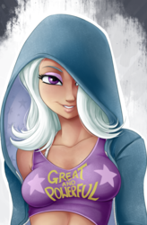 Size: 923x1409 | Tagged: safe, artist:ponut_joe, edit, trixie, equestria girls, g4, breasts, clothes, cropped, female, hoodie, human coloration, smiling, solo