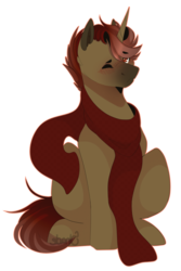 Size: 2392x3583 | Tagged: safe, artist:legendaryshadee, oc, oc only, oc:jack, pony, unicorn, clothes, high res, male, scarf, simple background, sitting, solo, stallion, transparent background