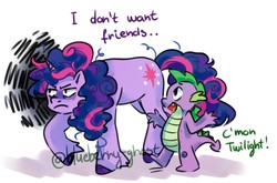 Size: 2123x1404 | Tagged: safe, artist:blueberry-ghost, spike, twilight sparkle, dragon, pony, unicorn, friendship is magic, g4, female, male, mare, messy mane, simple background, twilight poofle, white background