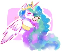 Size: 900x748 | Tagged: safe, artist:blueberry-ghost, princess celestia, alicorn, pony, g4, crown, cup, female, folded wings, jewelry, mare, regalia, solo, teacup