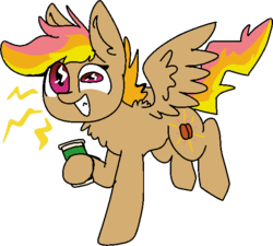 Size: 591x533 | Tagged: safe, artist:nootaz, oc, oc only, oc:mocha sunrise, pegasus, pony, caffeine, chest fluff, coffee, everfree northwest, female, mare, simple background, solo, spread wings, transparent background, wings