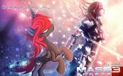 Size: 1920x1200 | Tagged: safe, artist:plushielover, alicorn, pony, base used, commander shepard, concave belly, crying, folded wings, mass effect, mass effect 3, ponified, slender, smiling, solo, song, text, thin