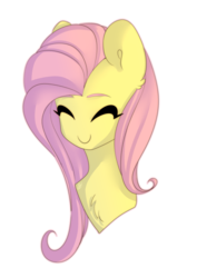 Size: 2150x3035 | Tagged: safe, artist:renka2802, artist:tigra0118, fluttershy, pony, g4, bust, chest fluff, cute, ear fluff, eyes closed, female, high res, mare, no nose, portrait, shyabetes, simple background, smiling, solo, transparent background