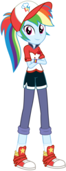 Size: 1402x3668 | Tagged: safe, artist:sketchmcreations, rainbow dash, epic fails, equestria girls, g4, good vibes, my little pony equestria girls: summertime shorts, cap, clothes, commission, converse, crossed arms, cute, female, hat, looking at you, pants, shoes, simple background, sneakers, socks, solo, transparent background, vector