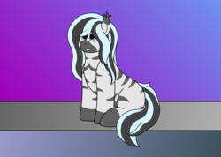 Size: 3580x2546 | Tagged: safe, artist:northern-frost, oc, oc only, oc:midnight whistle, pony, zebra, female, filly, high res, sitting, smiling, solo