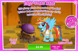 Size: 792x524 | Tagged: safe, gameloft, rainbow dash, g4, my little pony: the movie, advertisement, costs real money, introduction card, pirate, pirate dash, sale