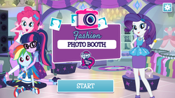 Size: 921x516 | Tagged: safe, pinkie pie, rainbow dash, rarity, sci-twi, twilight sparkle, equestria girls, fashion photo booth, g4, my little pony equestria girls: better together, official, converse, equestria girls logo, hasbro, implied fluttershy, shoes