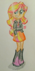 Size: 2055x4160 | Tagged: safe, artist:prinrue, sunset shimmer, equestria girls, g4, clothes, smiling, traditional art
