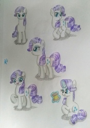 Size: 2915x4160 | Tagged: safe, artist:prinrue, rarity, pony, g4, pose, smiling, spool, traditional art