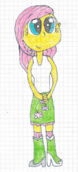 Size: 361x793 | Tagged: safe, artist:nightshadowmlp, fluttershy, equestria girls, g4, clothes, female, graph paper, smiling, solo, traditional art, wide eyes