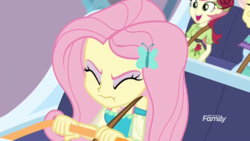 Size: 1280x720 | Tagged: safe, screencap, fluttershy, roseluck, equestria girls, equestria girls specials, g4, my little pony equestria girls: better together, my little pony equestria girls: rollercoaster of friendship, adorable distress, cute, female, roller coaster, scared, scrunchy face, shyabetes, solo focus