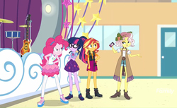 Size: 1255x768 | Tagged: safe, screencap, pinkie pie, sci-twi, sunset shimmer, twilight sparkle, vignette valencia, equestria girls, equestria girls specials, g4, my little pony equestria girls: better together, my little pony equestria girls: rollercoaster of friendship