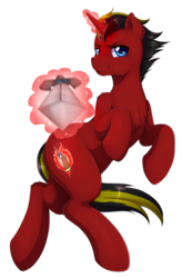 Size: 1571x2400 | Tagged: dead source, safe, artist:evomanaphy, oc, oc only, oc:blazing light, pony, unicorn, chest fluff, commission, fighting stance, jumping, looking at you, magic, male, simple background, solo, stallion, sword, transparent background, weapon