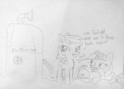 Size: 1829x1307 | Tagged: safe, artist:tjpones, rainbow dash, twilight sparkle, alicorn, lizard pony, pegasus, pony, g4, chemtrails, cloud, conspiracy, conspiracy theory, dialogue, duo, female, forked tongue, gas, lineart, mare, misspelling, oblivious, open mouth, pheromones, prone, reptilian eyes, reptilians, slit pupils, sweat, traditional art, twilight sparkle (alicorn)