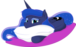 Size: 7393x4584 | Tagged: safe, artist:kopcap94, artist:selenophile, princess luna, pony, g4, absurd resolution, cute, female, folded wings, lidded eyes, lunabetes, pillow, prone, simple background, solo, transparent background, vector