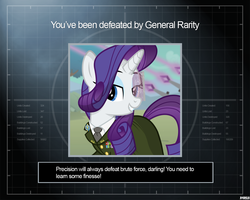 Size: 1280x1024 | Tagged: safe, artist:a4r91n, rarity, pony, unicorn, g4, clothes, command and conquer, command and conquer: generals, crossover, female, hmd, laser, lidded eyes, looking at you, military uniform, solo, uniform, you lose