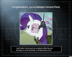 Size: 1280x1024 | Tagged: safe, alternate version, artist:a4r91n, rarity, pony, unicorn, g4, clothes, command and conquer, command and conquer: generals, crossover, disappointed, female, frown, hmd, laser, military uniform, solo, uniform, you win