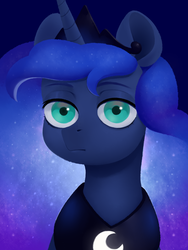 Size: 1200x1600 | Tagged: safe, artist:furuwaru, princess luna, alicorn, pony, g4, creepy, crown, female, jewelry, lidded eyes, mare, regalia, solo