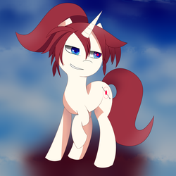 Size: 3500x3500 | Tagged: safe, artist:cocoapossibility, oc, demon, pony, unicorn, abstract background, heterochromia, high res, raised hoof
