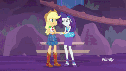 Size: 540x304 | Tagged: safe, edit, edited screencap, screencap, apple bloom, applejack, rarity, scootaloo, sweetie belle, equestria girls, equestria girls series, g4, hearts and hooves day (episode), rollercoaster of friendship, animated, blushing, cutie mark crusaders, female, gif, holding hands, hug, nodding, oh come on, open mouth, shipper on deck, shipping denied, shipping fuel, text