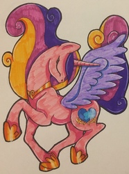 Size: 1923x2578 | Tagged: safe, artist:serra20, princess cadance, alicorn, pony, g4, eyes closed, female, highlights, mare, shading, spread wings, traditional art, wings