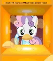 Size: 567x648 | Tagged: safe, artist:jan, edit, sweetie belle, pony, don't mine at night, g4, cropped, diamond pickaxe, female, glowstone, implied maud pie, implied rarity, minecraft, nether (minecraft), solo